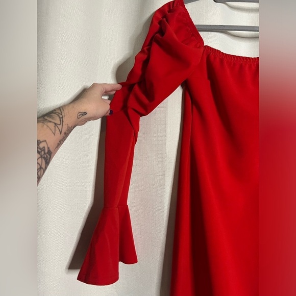 NastyGal Red Flared Long Sleeve Mini Dress 4 - Picture 5 of 7